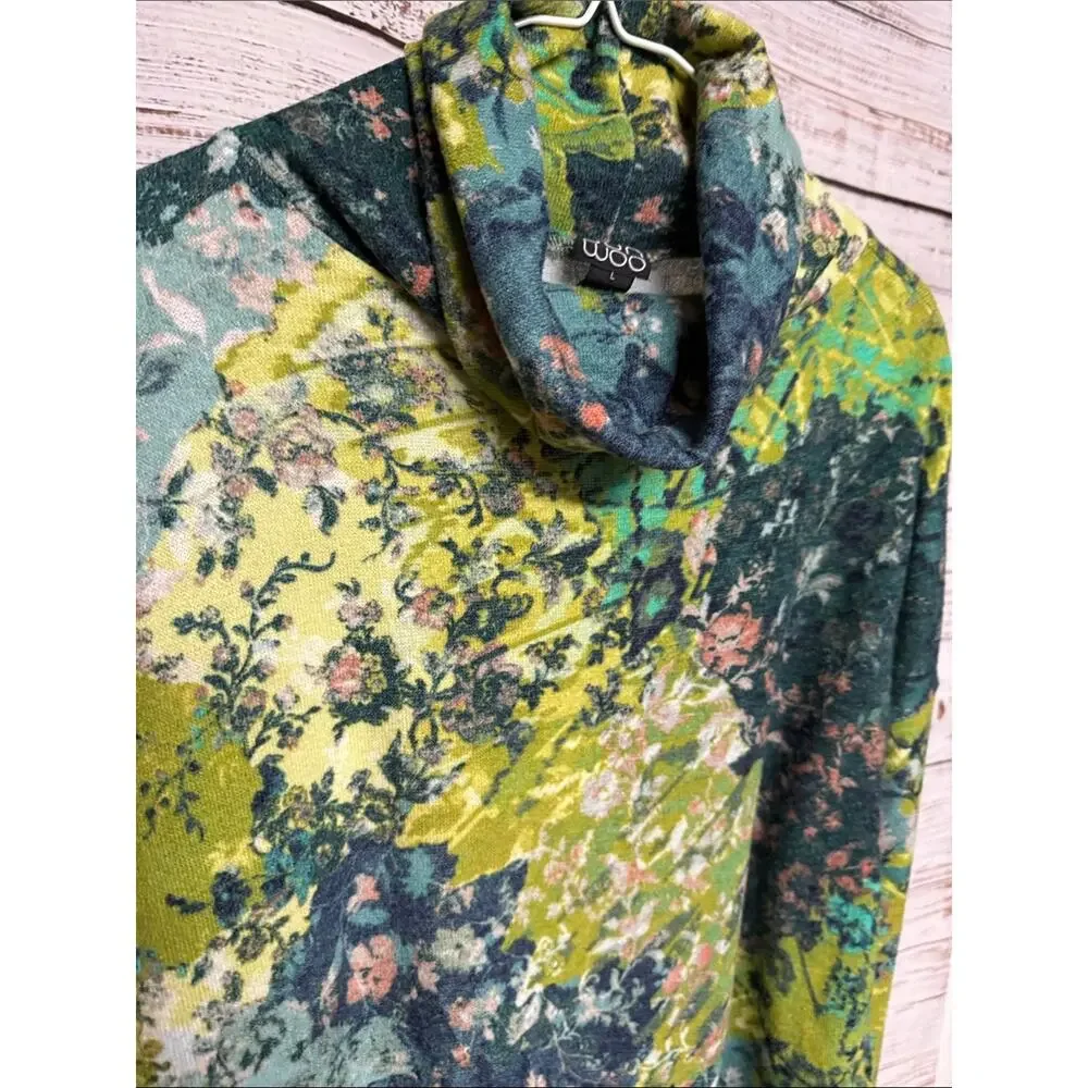 Clara Sun Woo Cowl Neck Tipped Hem Sweater Large Green